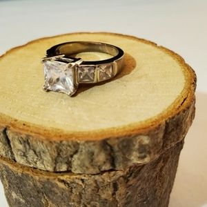 CZ Silver Travel Engagement Ring, Size 8